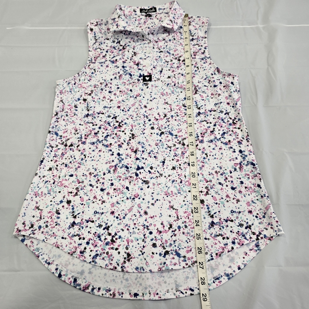 Bad Birdie Sleeveless Collared Golf Polo in White Multi Splatter - Picture 11 of 16